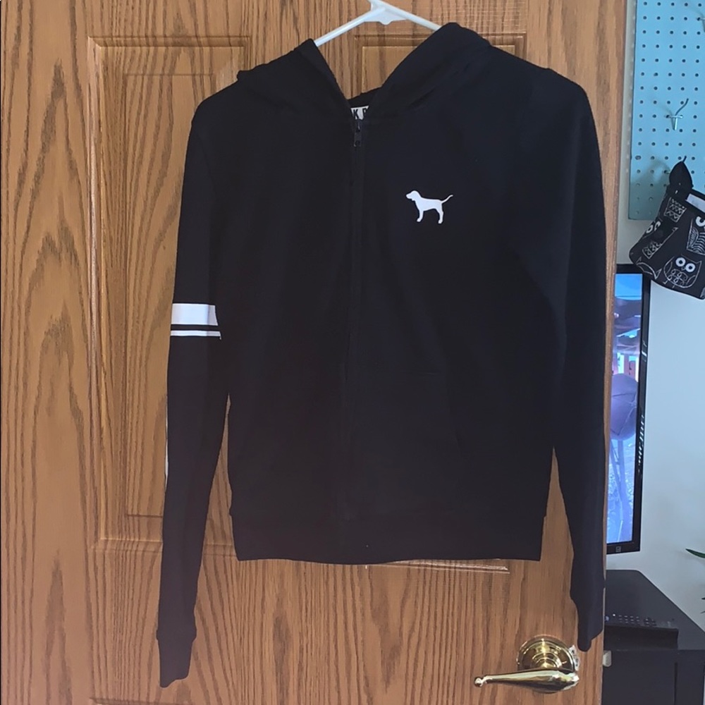 victoria secret pink black zip up sweater